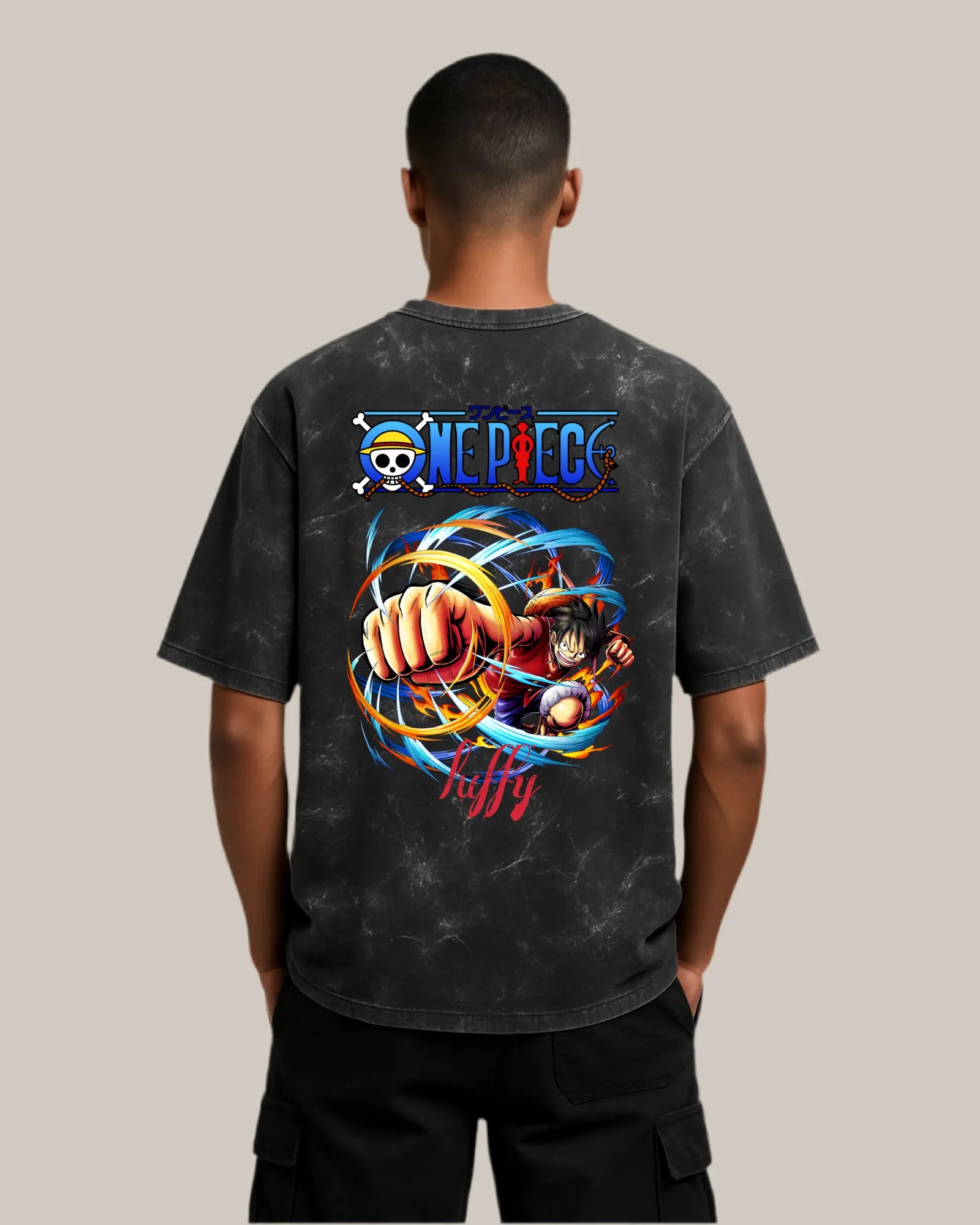Acid Wash Oversized T-shirt: One Piece “Luffy Gear Punch”