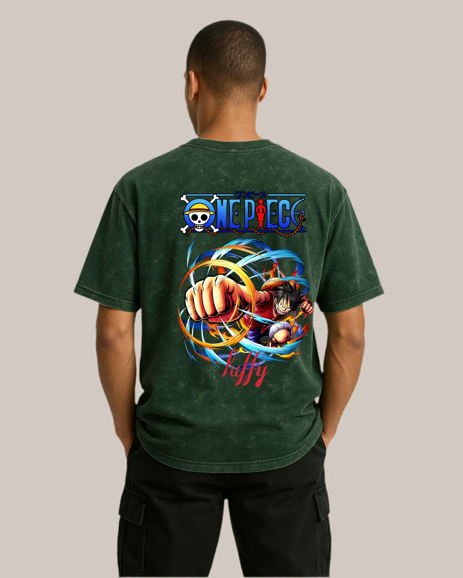 Acid Wash Oversized T-shirt: One Piece “Luffy Gear Punch”