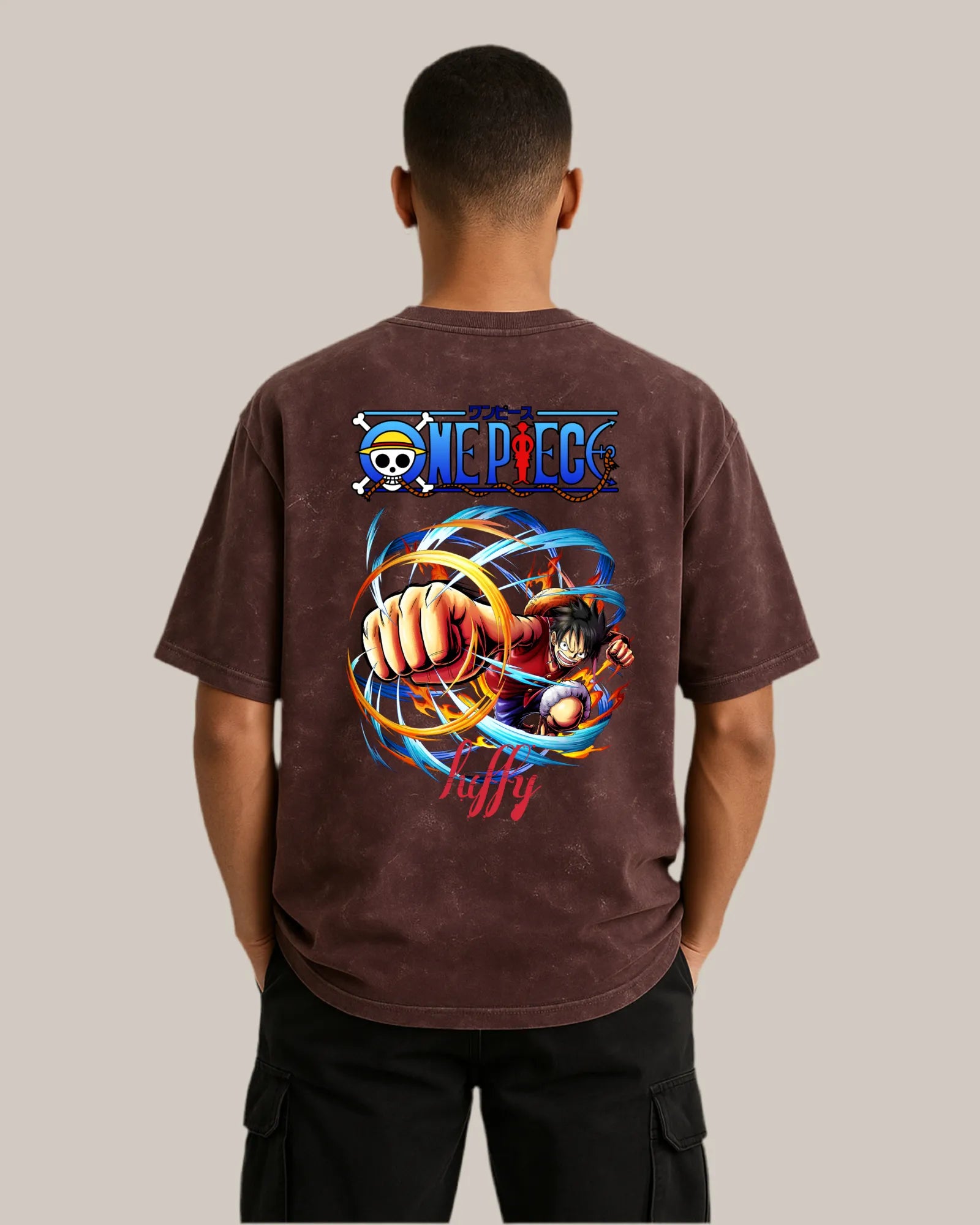 Acid Wash Oversized T-shirt: One Piece “Luffy Gear Punch”