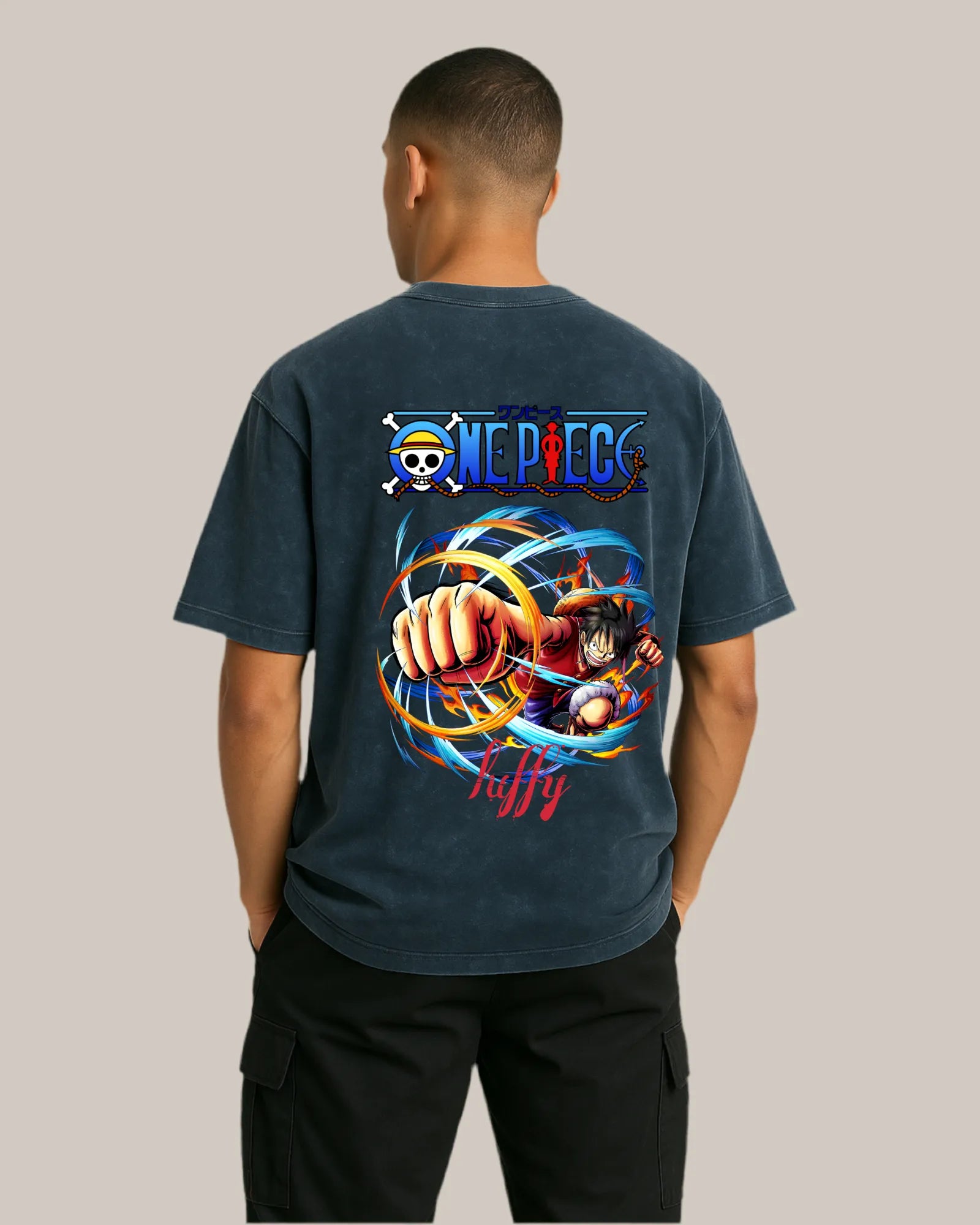 Acid Wash Oversized T-shirt: One Piece “Luffy Gear Punch”
