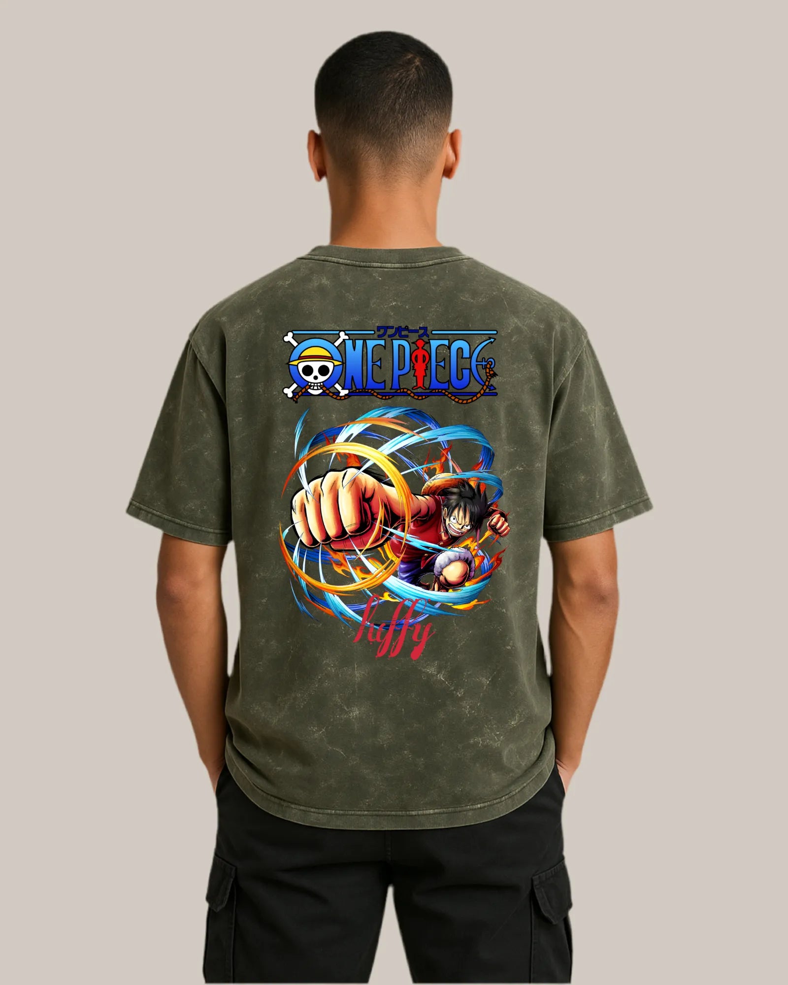 Acid Wash Oversized T-shirt: One Piece “Luffy Gear Punch”